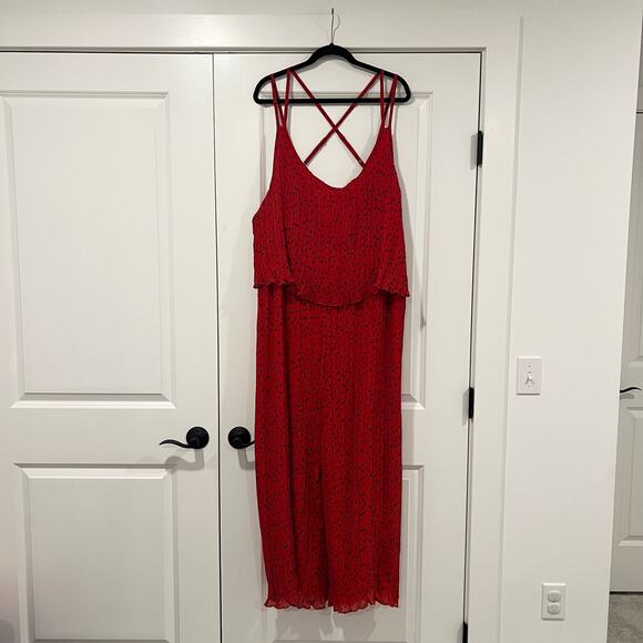 NWT Eloquii‎ Women's Sleeveless Jumpsuit Red with Black Polka Dots Size 28 Plus - Picture 1 of 16